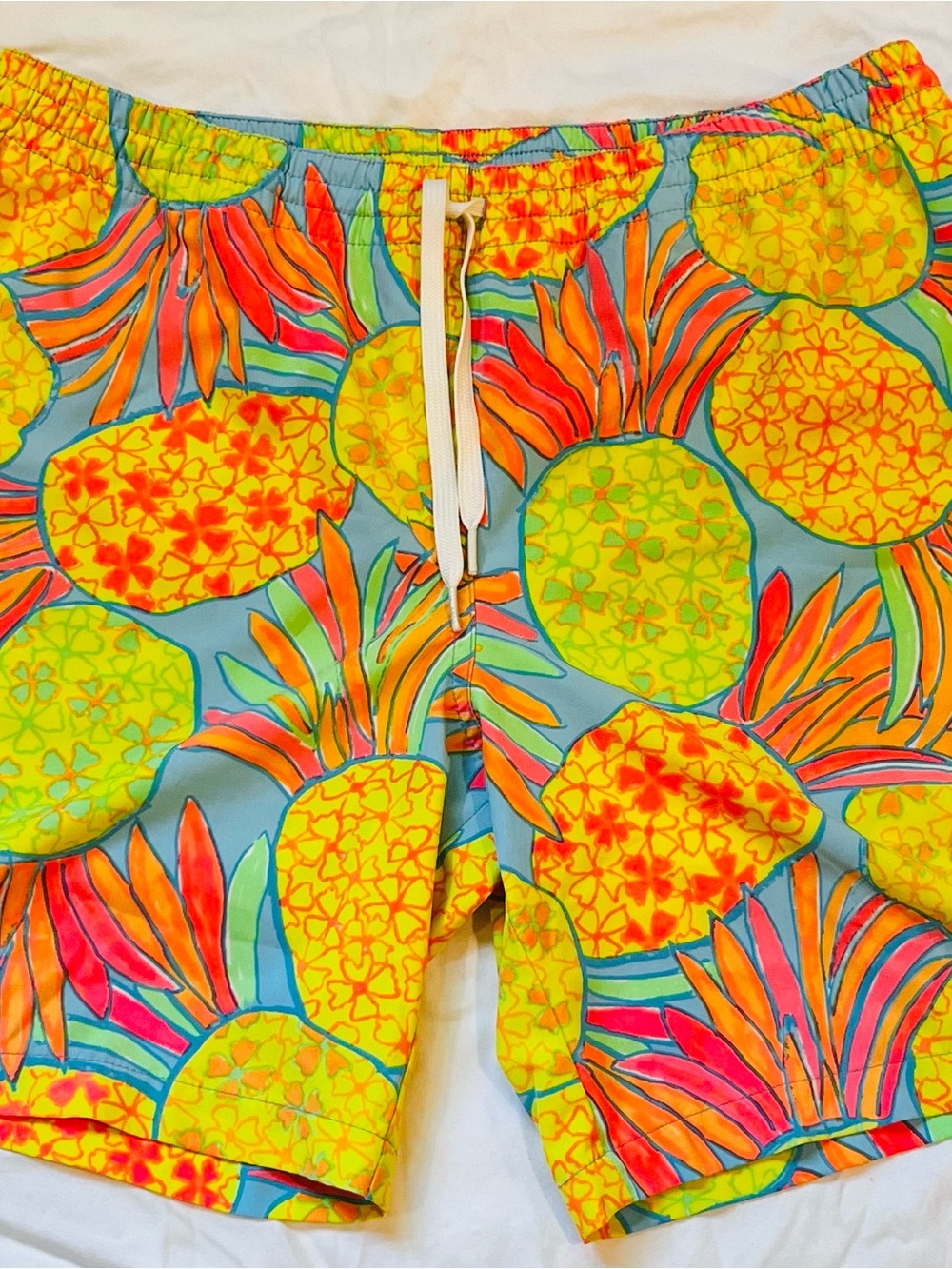 chubbies Neon Pineapple Swim Shorts - Yellow, Aqua & Orange Accents